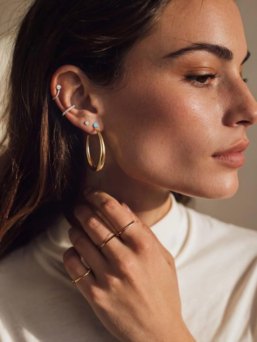 Large Gold Hoop Earrings for Women Trendy 14K Gold Plated Big Open Hoops Stud Ea - Picture 4 of 7